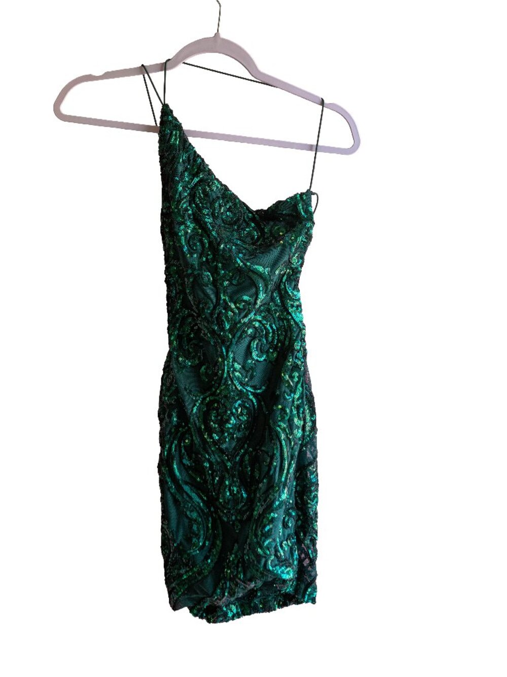 B. Darlin Emerald Green Sequin Backless One Shoulder Back Mini Dress - Size 1/2